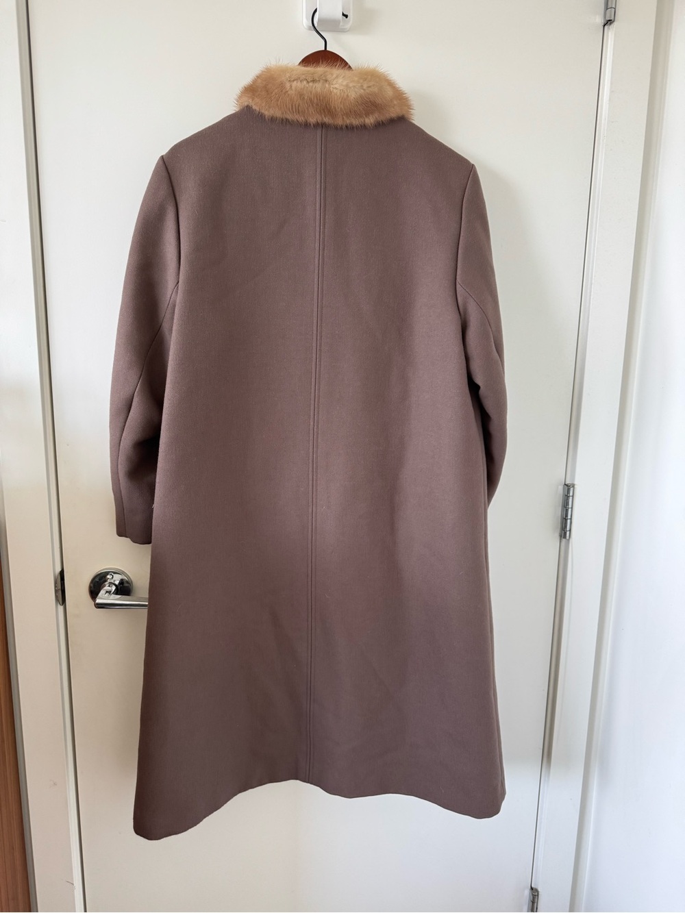 Womens Taupe Wool Coat with Fur Collar - Picture 3 of 5